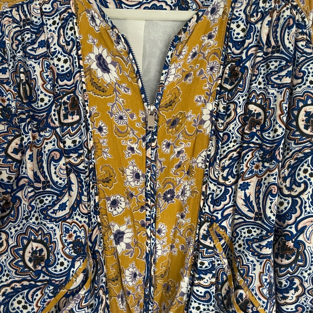 Umgee Priscilla Paisley Zip Up Bomber Jacket - Yellow & Blue Floral - S - Picture 7 of 11
